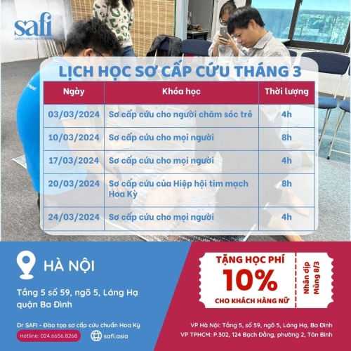 Lịch học sơ cấp cứu tháng 3/2024