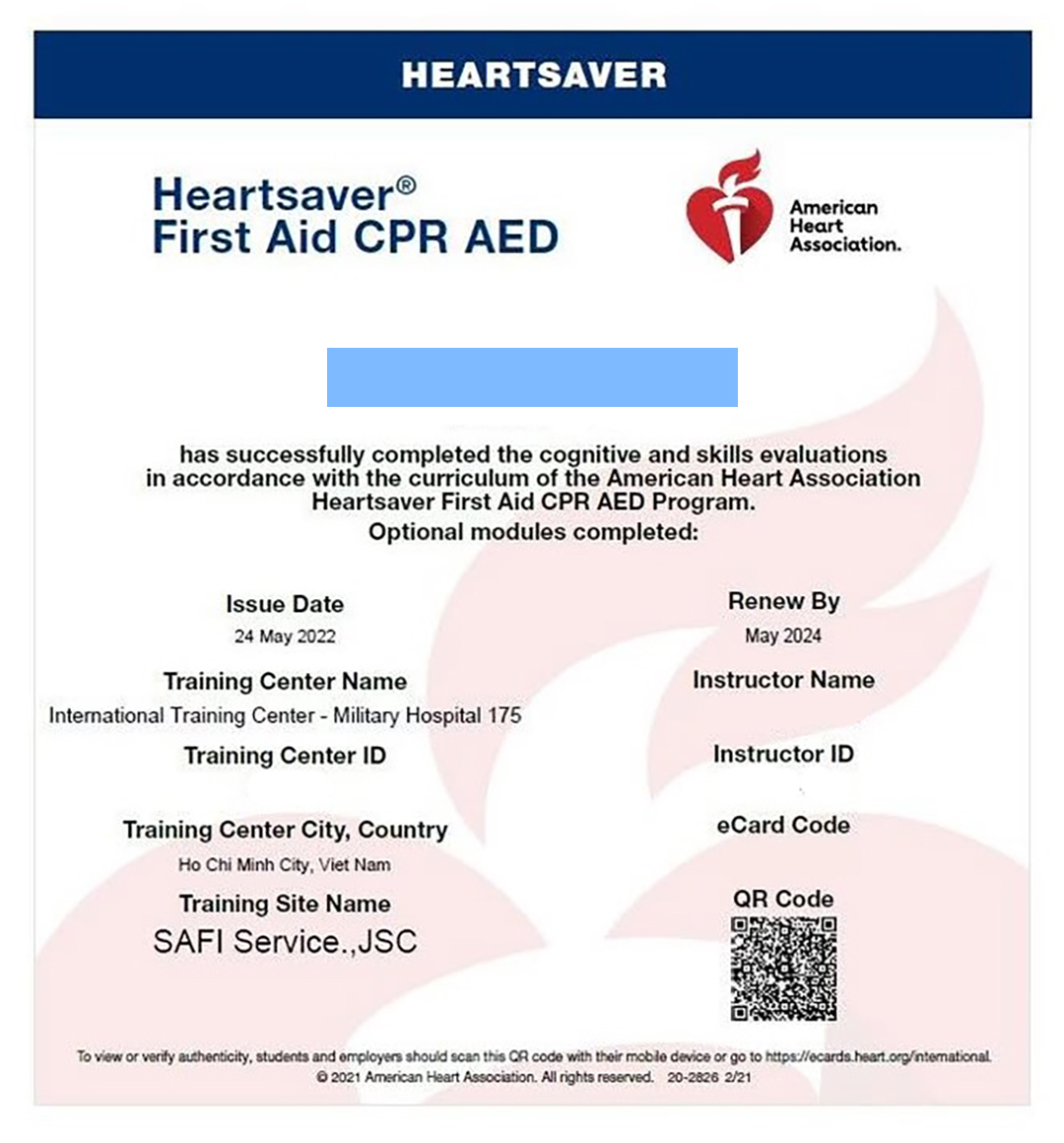 Safi đào tạo sơ cấp cứu AHA
