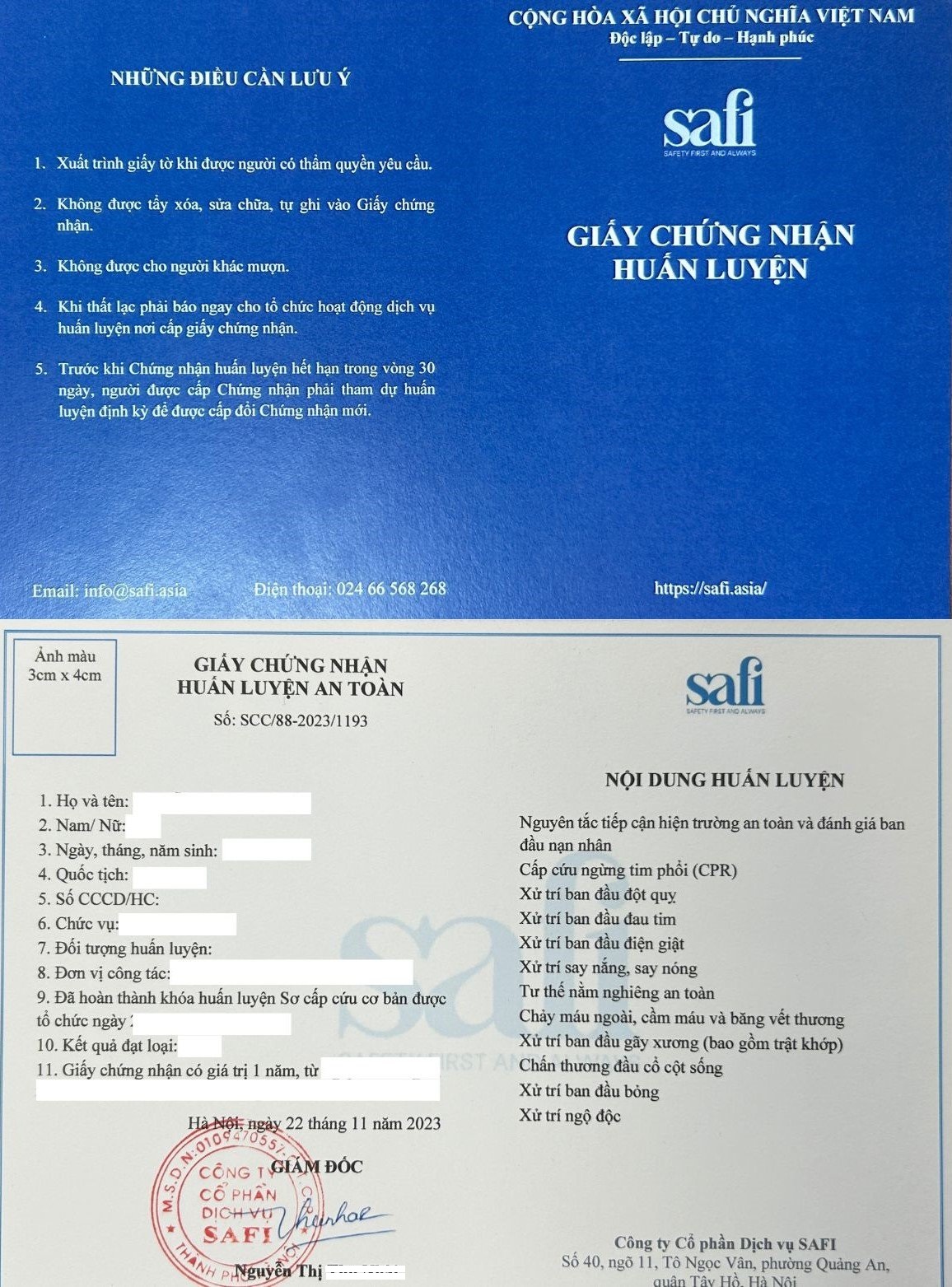 Safi đào tạo sơ cấp cứu theo yêu cầu