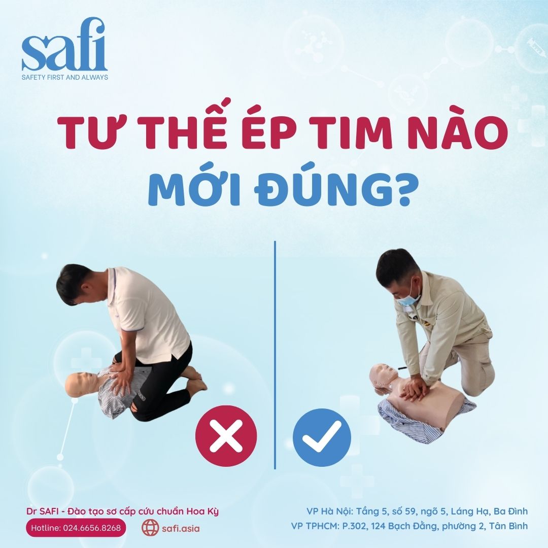Tư thế ép tim đúng